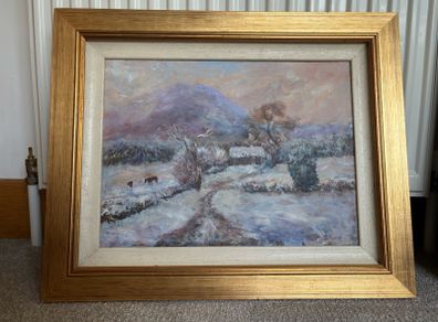 Winter landscape oil painting