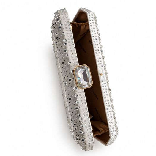 Silver Satin Rhinestone Clutch Bag Wedding or Party