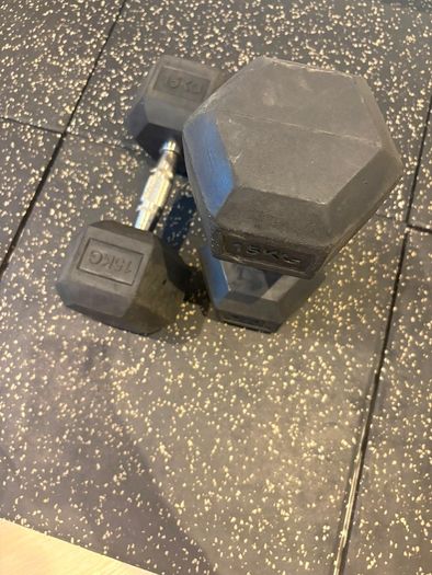 Dumbbells Rubber Hex 15kg Pair