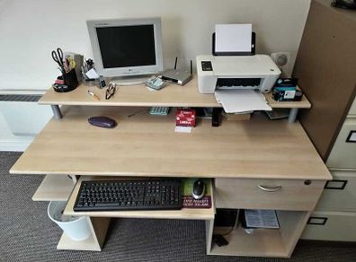 Wooden Office Desk For The Professional Person - Lots Of Space For Your Laptop Desktop Printer Scanner Phones Office Stationary etc