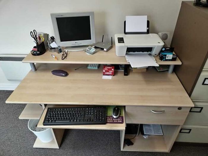 Wooden Office Desk For The Professional Person - Lots Of Space For Your Laptop Desktop Printer Scanner Phones Office Stationary etc