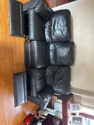 Black leather sofa. Good condition, just needs a bit of a clean
