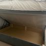 Upholstered grey double bed base with storage and headboard Image 4