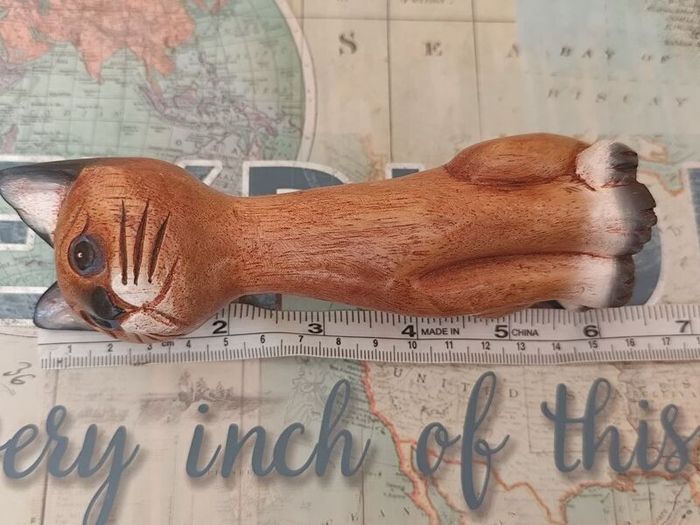 Hand-Carved Wooden Siamese Cat Figurine / Ornament