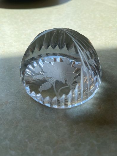 Vintage Stuart Crystal Dime Paperweight & Cavan Crystal Fan shaped clock