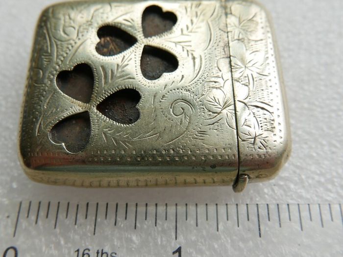 Vintage Silver Plated Vesta Case Matchsafe Irish Connemara Shamrock Lucky