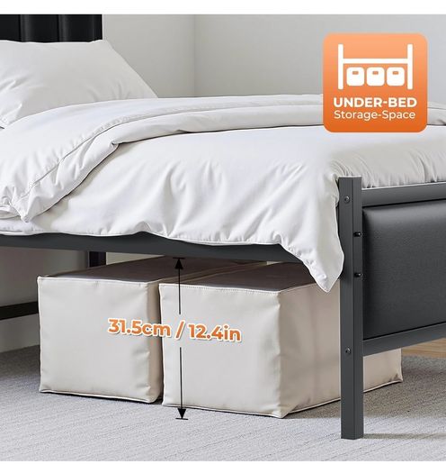 Single Bed Frame with Upholstered Headboard, 3ft