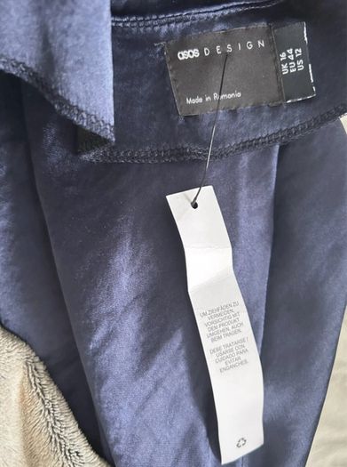 Brand New ASOS design Navy Satin Cowl Neck Maxi Dress - Lace Up Back - UK 16