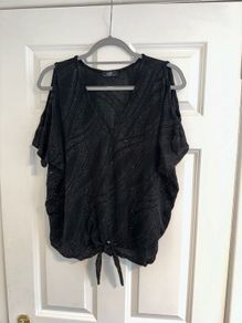Wallis Women's Sparkly Black Cold Shoulder Top - Size small