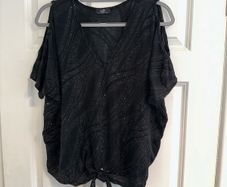 Wallis Women's Sparkly Black Cold Shoulder Top - Size small