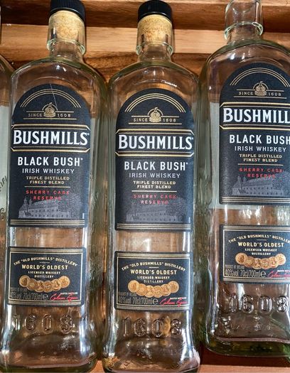 Bushmills black bush whiskey Empty bottles