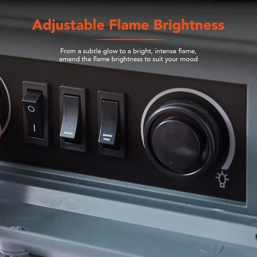 WL46018G Stirling Portable Electric Fire Stove Heater with Realistic LED Flame Effect, Adjustable Thermostat, Overheat Protection, 2000W, Grey