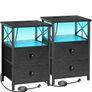 Bedside Table Set of 2, Side Table with Charging Station and Led Lights Image 9