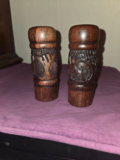 Carved Wooden African Salt and Pepper shakers