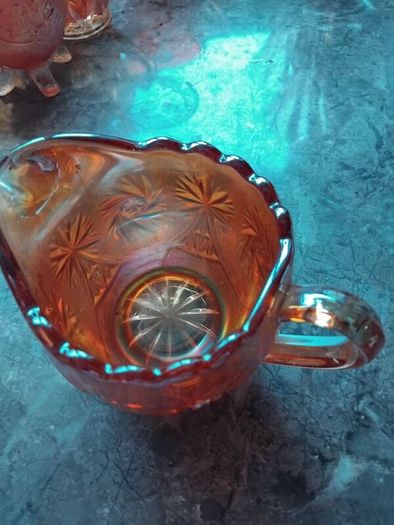 A Beautiful 2piece Carnival Glass Milk Jug And Sugar Bowl