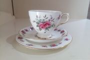 Vintage Queen Anne Bone China Tea TRIO / Set Pink Floral Gold