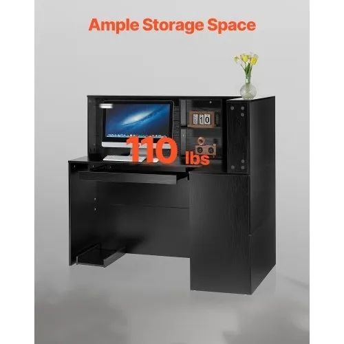 Reception Desk, 55.12 x 31.50 x 47.24 in L-Shaped Front Counter Table, Office Reception Counter with Drawer Keyboard Tray and Storage Cabinet