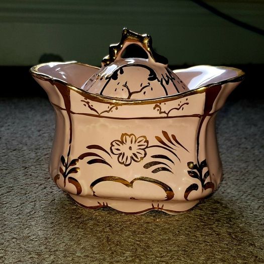 Arthur Wood Vintage Pink and Gold Sugar Bowl with Lid
