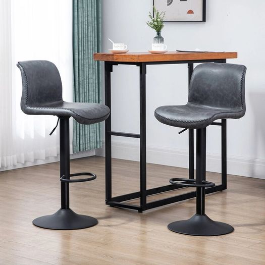 Set of 2 Bar Stool Adjustable Height Swivel Footrest and Base for Breakfast Bar, Kitchen and Home, Dark Grey