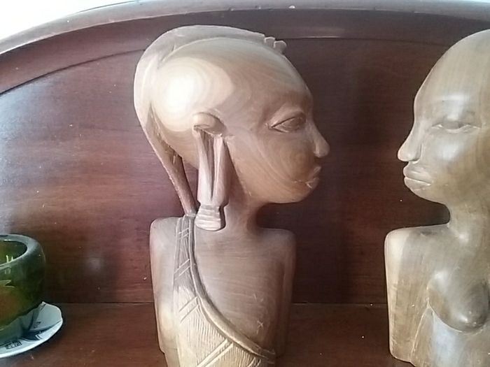Pair of African Carved Wooden  Busts