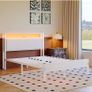 4FT6 Double Bed Frame with LED Lights and Charging Station, Heavy Duty Metal Platform Upholstered Bed frame with Storage Fabric Headboard,Metal Slats Support,Mattress Foundation (White) Image 2