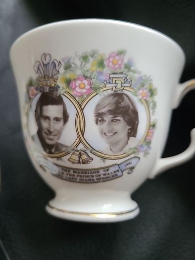 Queen Anne teacup and saucer celebrating the marriage of Charles and Diana