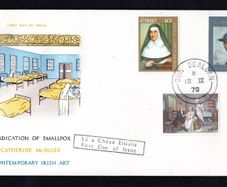 1978 Ireland Anniversaries/Events: Birth of Sister Catherine McAuley; The Eradication of Smallpox; Birth of Sir William Orpen & Contemporary Irish Art Commemorative Stamps Illustrated Hibernian First Day Cover (FDC) with Dun Dealagan (Dundalk) steele
