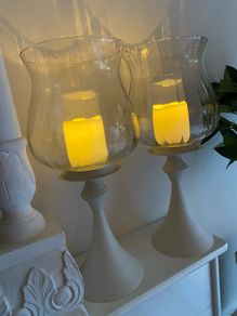 ShabbyChic Set of 2 Extra Large Candle Holders with Ribbed Glass Top