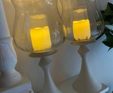 ShabbyChic Set of 2 Extra Large Candle Holders with Ribbed Glass Top