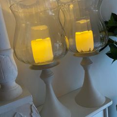 ShabbyChic Set of 2 Extra Large Candle Holders with Ribbed Glass Top