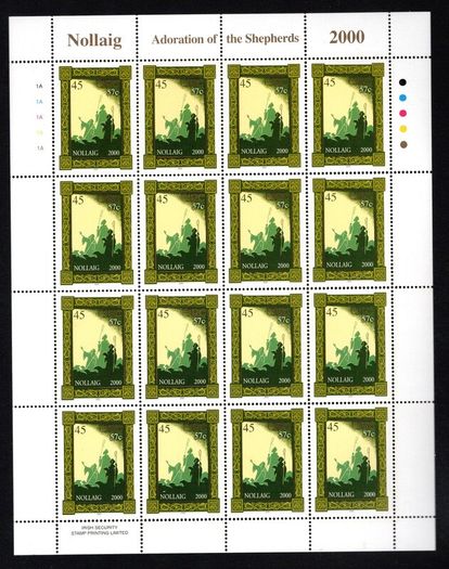 2000 Ireland Christmas Commemorative Stamp Sheetlet Plate 1A1A1A1A Mint Never Hinged (MNH)