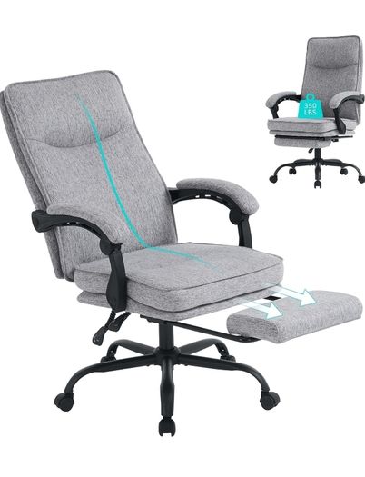 Office Chairs for Home, Ergonomic Office Chair with Footrest 90 135 Recline 150kg Heavy Duty Fabric Computer Desk Chair with Linkage Armrests, Adjustable Height for Napping and Gaming