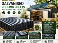 main image for ad 12 Pack Corrugated Metal Roofing Sheets 129 x 45 cm Galvanised Roof Panels 7 m2 Coverage