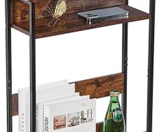 Narrow Side Table with Storage Shelf, 3 Tier Slim End Table Modern Sofa Table for Narrow and Small Spaces, 24.6 Inch Height Bedside Table Small Nightstand with Magazine Rack Space Saving-Brown (FREE SHIPPING)