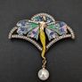 Art Nouveau Vintage Style Angel Lady Wings Fairy Pearl Brooch Pin Image 2