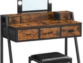 Dressing Table Dressing Table Vanity Table with Stool 10 LED Bulbs Adjustable Brightness Mirror Bedroom Dressing Room Industrial Design Vintage Brown-Black