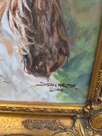 Original Susan Harper Oil Dog Portrait Primrose Framed 33.5 x 38.5 cm