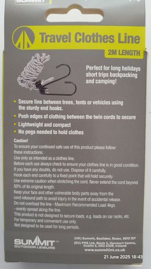 Summit Travel Clothes Line Clothesline 2M Army Camping Hiking Fishing Hunting Travel Backpacking Picnic Outdoor