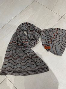 Designer Missoni wool/mohair/viscous grey pink and black zigzag pattern scarf BRAND NEW