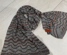Designer Missoni wool/mohair/viscous grey pink and black zigzag pattern scarf BRAND NEW