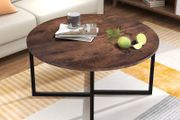 SALE | Round Coffee Table Tea Table End Table Sofa Table for Living Room with Metal Legs, Black+Brown oak