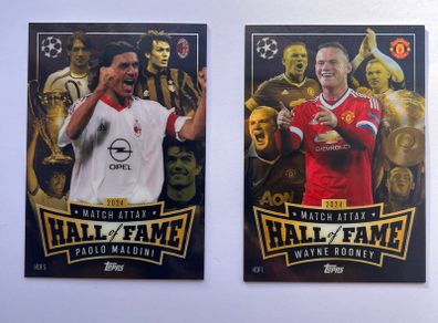 Topps Match Attax 2024/25, #HOF Chrome Inserts 1,5 Wayne Rooney, Paolo  Maldini, Gold Edge Set and 100 Club set