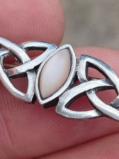 Vintage Sterling silver and White opal brooch
