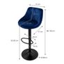 Set of 2 blue velvet bar stools set of 2 blue velvet cover with backrest and footrest height adjustable Image 3