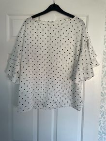 H&M white blouse polka dot print black size 10 EU 36