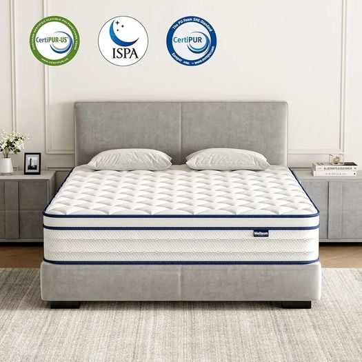 Double Mattress 4FT6, Memory Foam and 7-Zone Pocket Spring Orthopedic Hybrid Double Size Mattress In a Box, Medium Firm Feel for Pressure & Back Pain Relief, 135x190x25cm