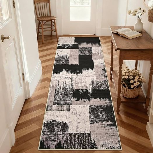 Rugs Living Room 80x150cm, Area Rugs for Bedroom, Anti-Slip Soft Large Rugs Faux Wool Geometric Style Modern Washable Easy Clean Carpets Durable Runner for Room Hotel Home Brown