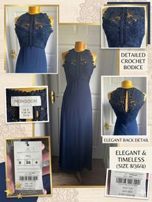 Monsoon Navy Lace Maxi Dress BNWT UK 8 Wedding Guest Bridesmaid Debs