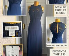 Monsoon Navy Lace Maxi Dress BNWT UK 8 Wedding Guest Bridesmaid Debs