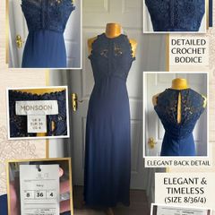 Monsoon Navy Lace Maxi Dress BNWT UK 8 Wedding Guest Bridesmaid Debs